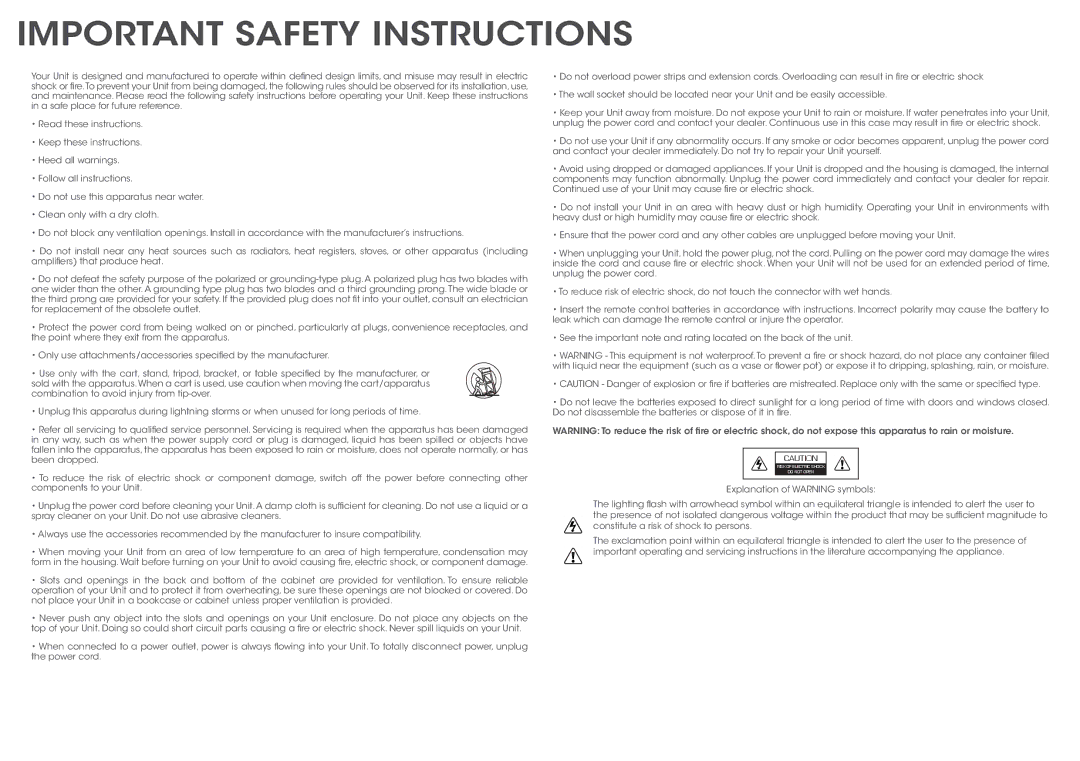 Vizio S5430w-C2 quick start Important Safety Instructions 