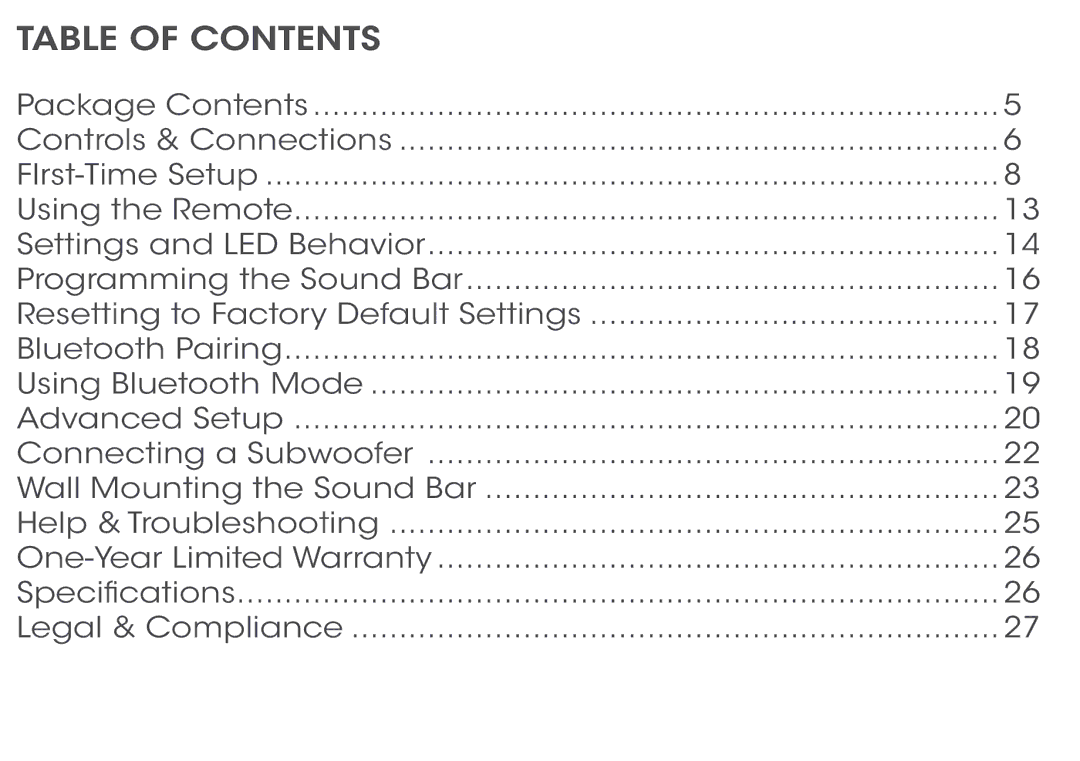 Vizio S5430w-C2 quick start Table of Contents 