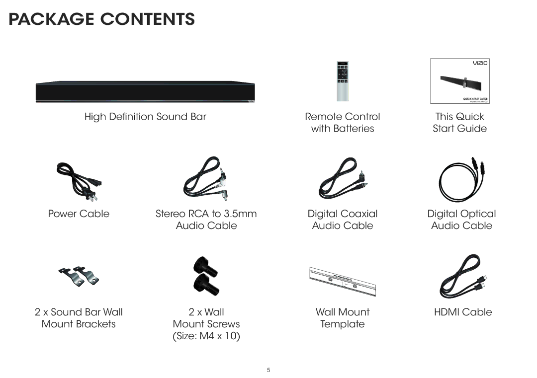 Vizio S5430w-C2 quick start Package Contents 