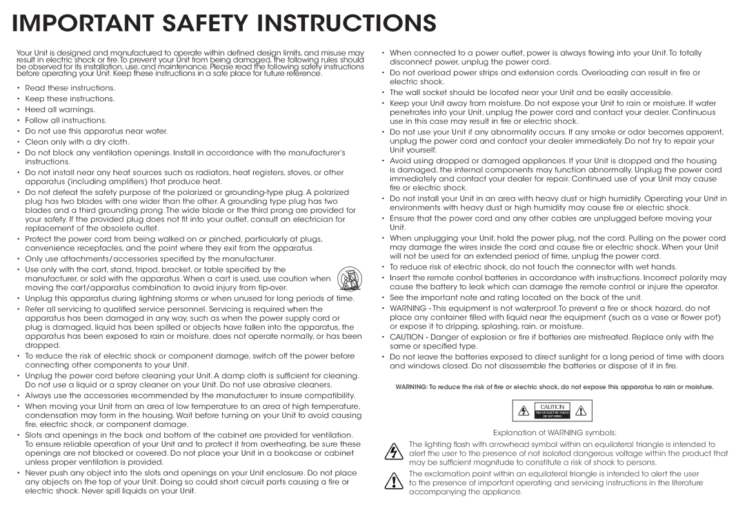 Vizio S5451w-C2 quick start Important Safety Instructions 