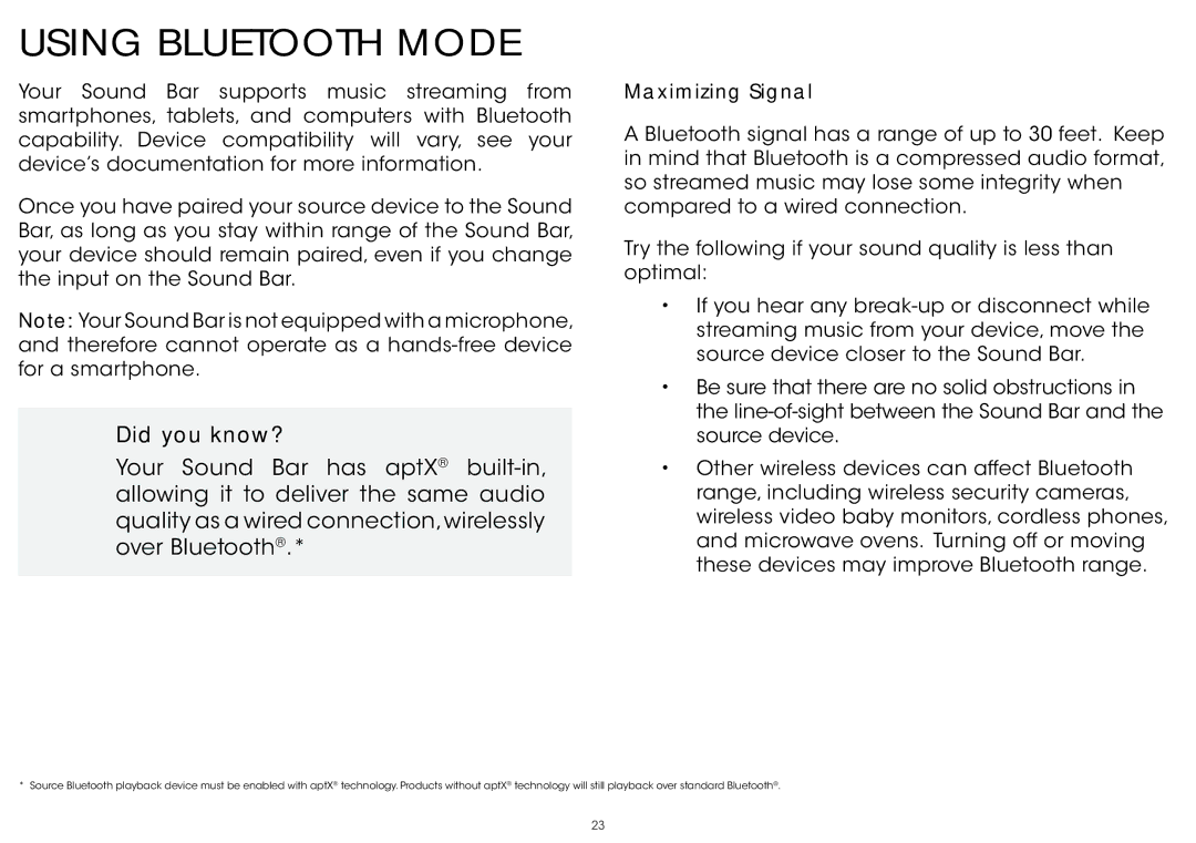 Vizio S5451w-C2 quick start Using Bluetooth Mode 