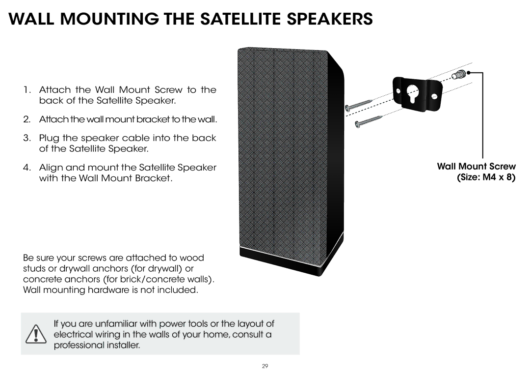 Vizio S5451w-C2 quick start Wall Mounting the Satellite Speakers 