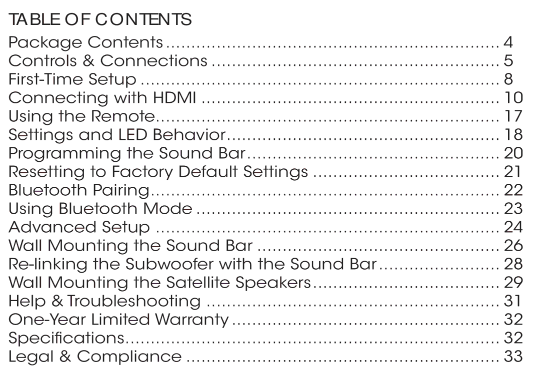 Vizio S5451w-C2 quick start Table of Contents 