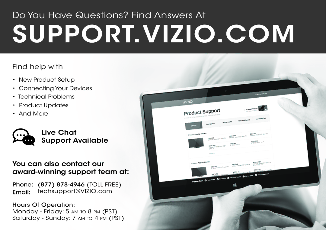 Vizio S5451w-C2 quick start Support.Vizio.Com 