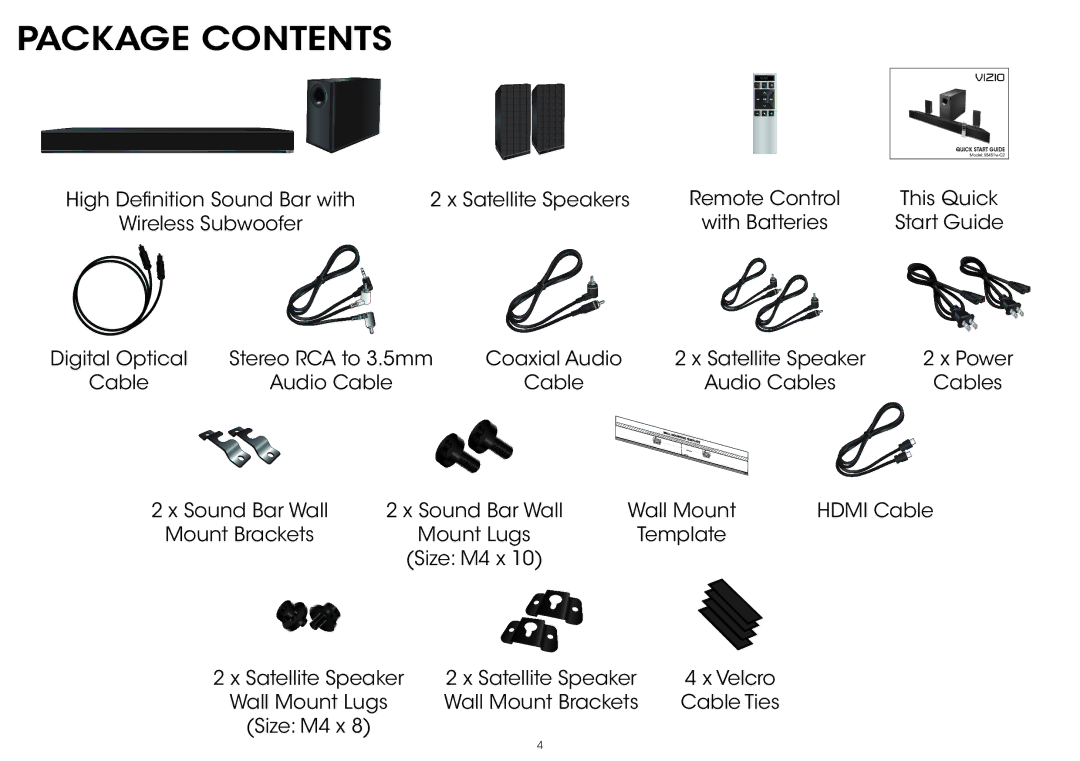 Vizio S5451w-C2 quick start Package Contents 