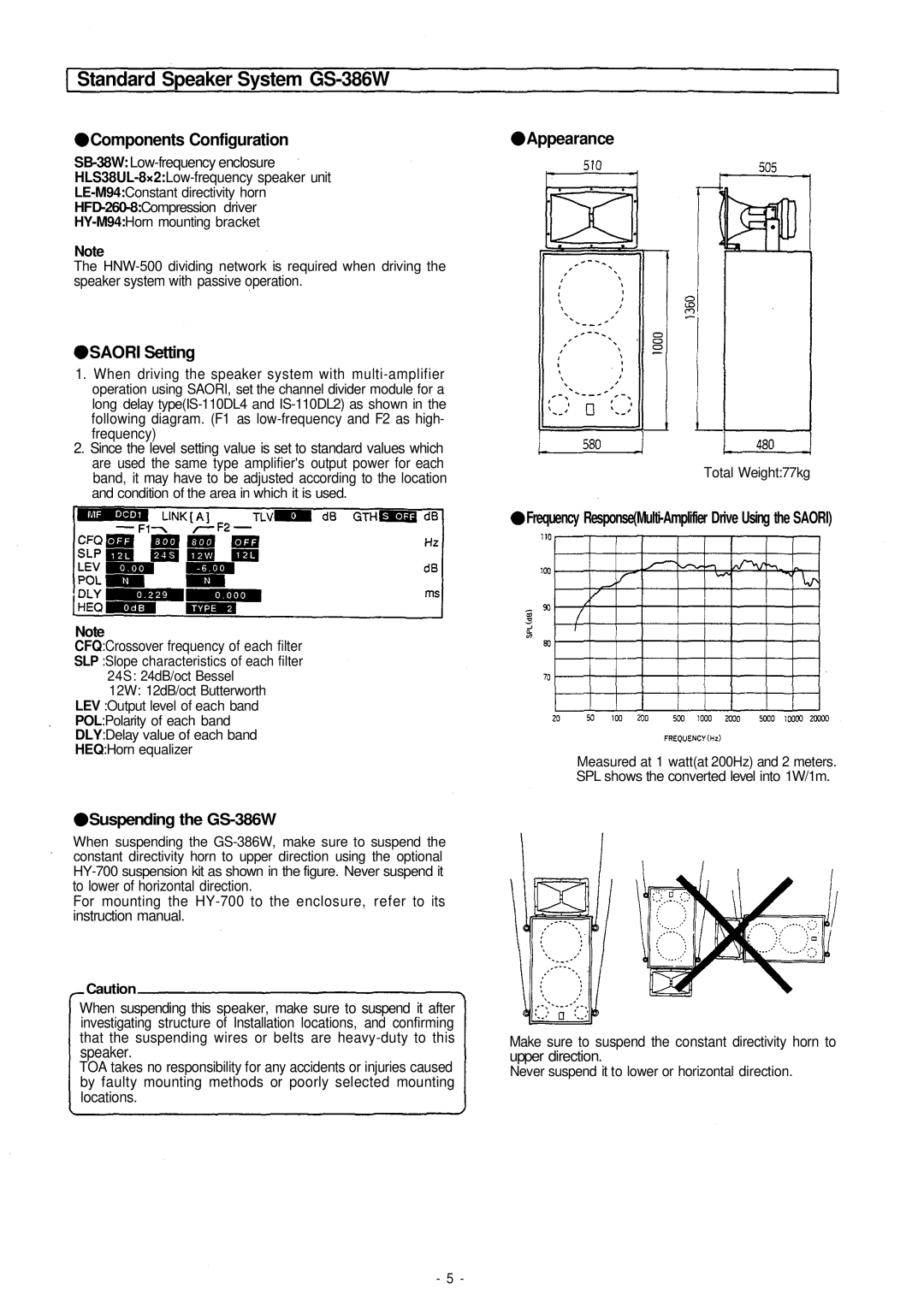 Vizio SB-38W instruction manual Standard Speaker System GS-386W, Suspending the GS-386W 