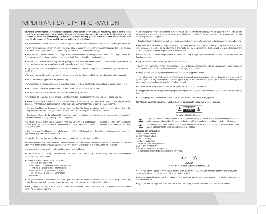 Vizio SB4020EA0NA quick start Important safety information 