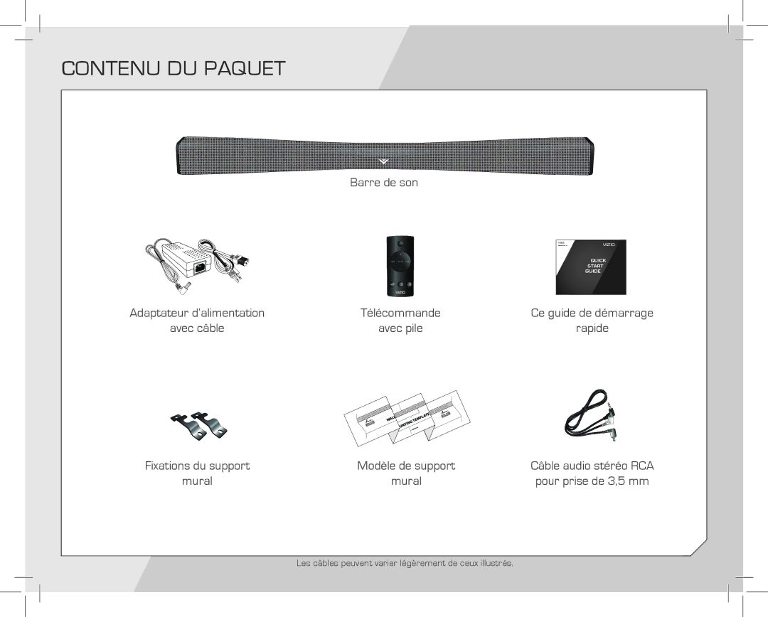 Vizio SB4020EA0NA quick start Contenu DU Paquet 