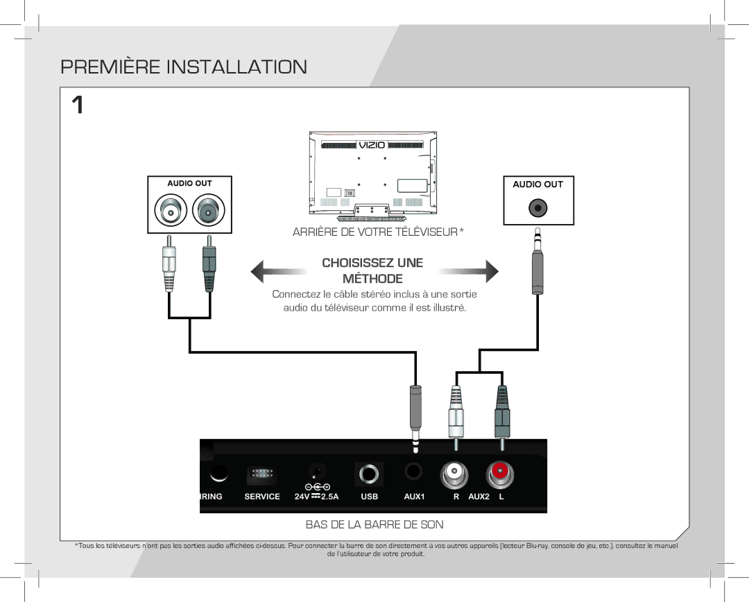 Vizio SB4020EA0NA quick start Première Installation 