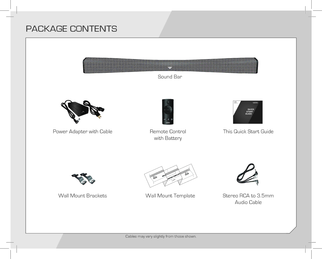 Vizio SB4020EA0NA quick start Package Contents 