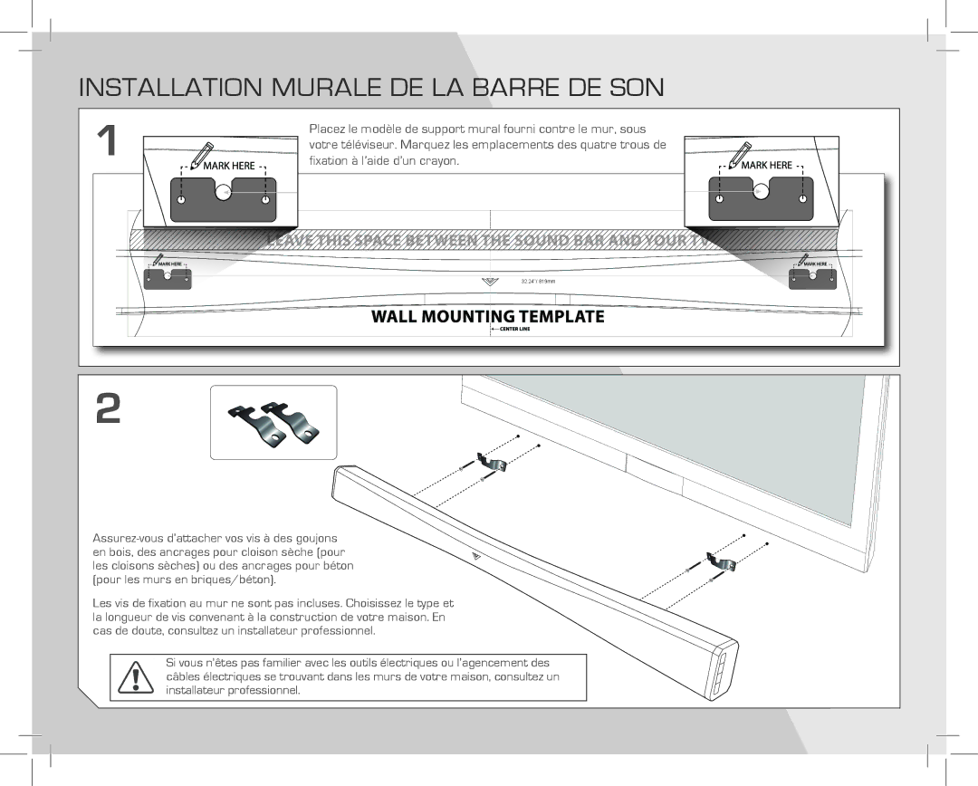 Vizio SB4020EA0NA quick start Installation murale de la barre de son 