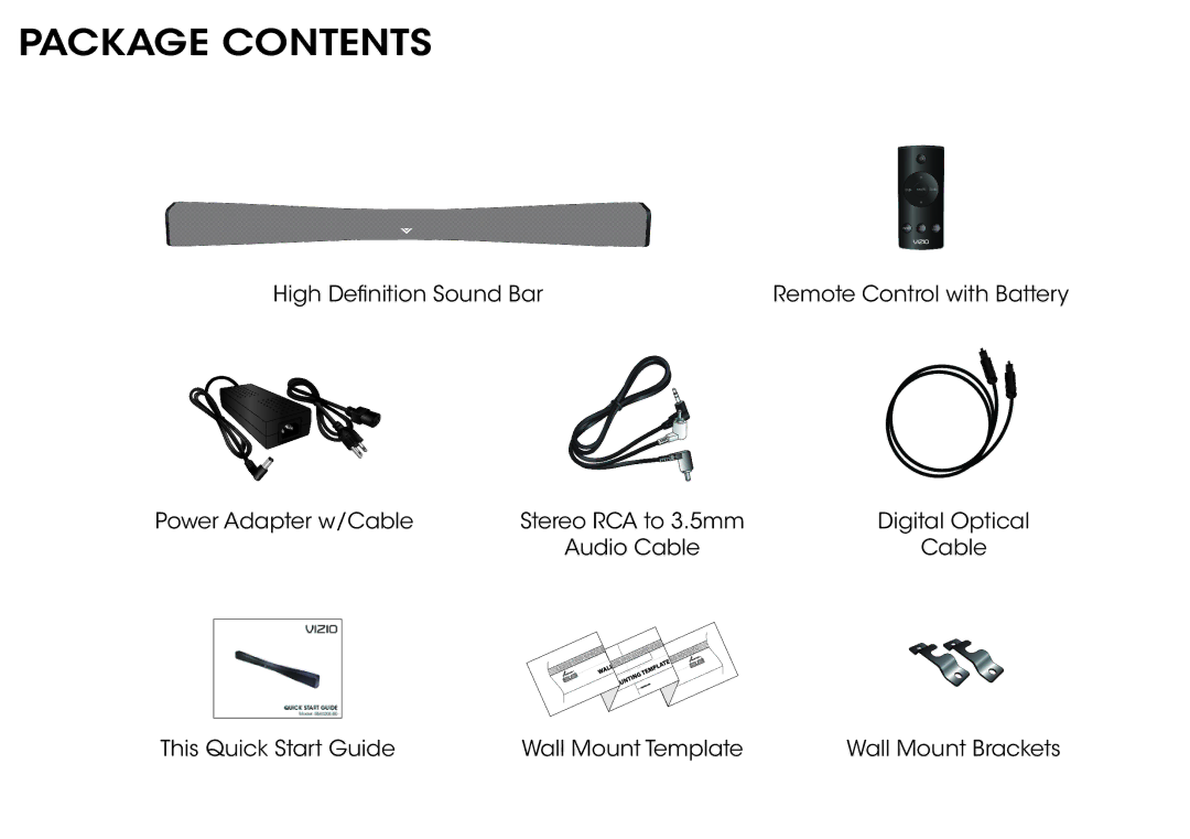 Vizio SB4020EB0, SB4020E-B0 quick start Package Contents 