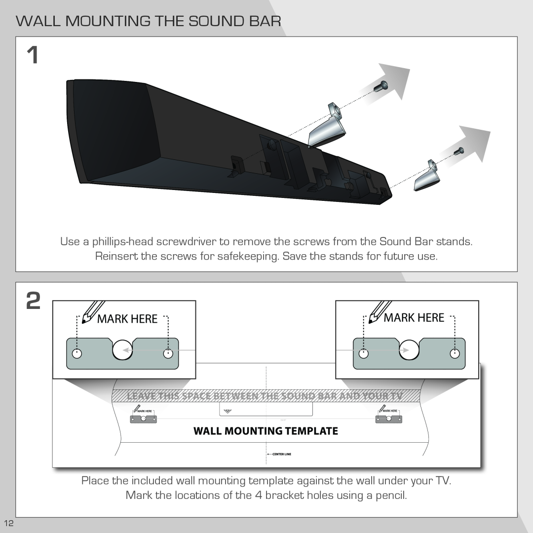 Vizio SB4020M-A0 quick start Wall Mounting The Sound Bar, Mark Here 