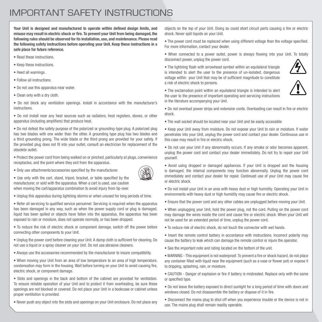 Vizio SB4020M-A0 quick start Important Safety Instructions 