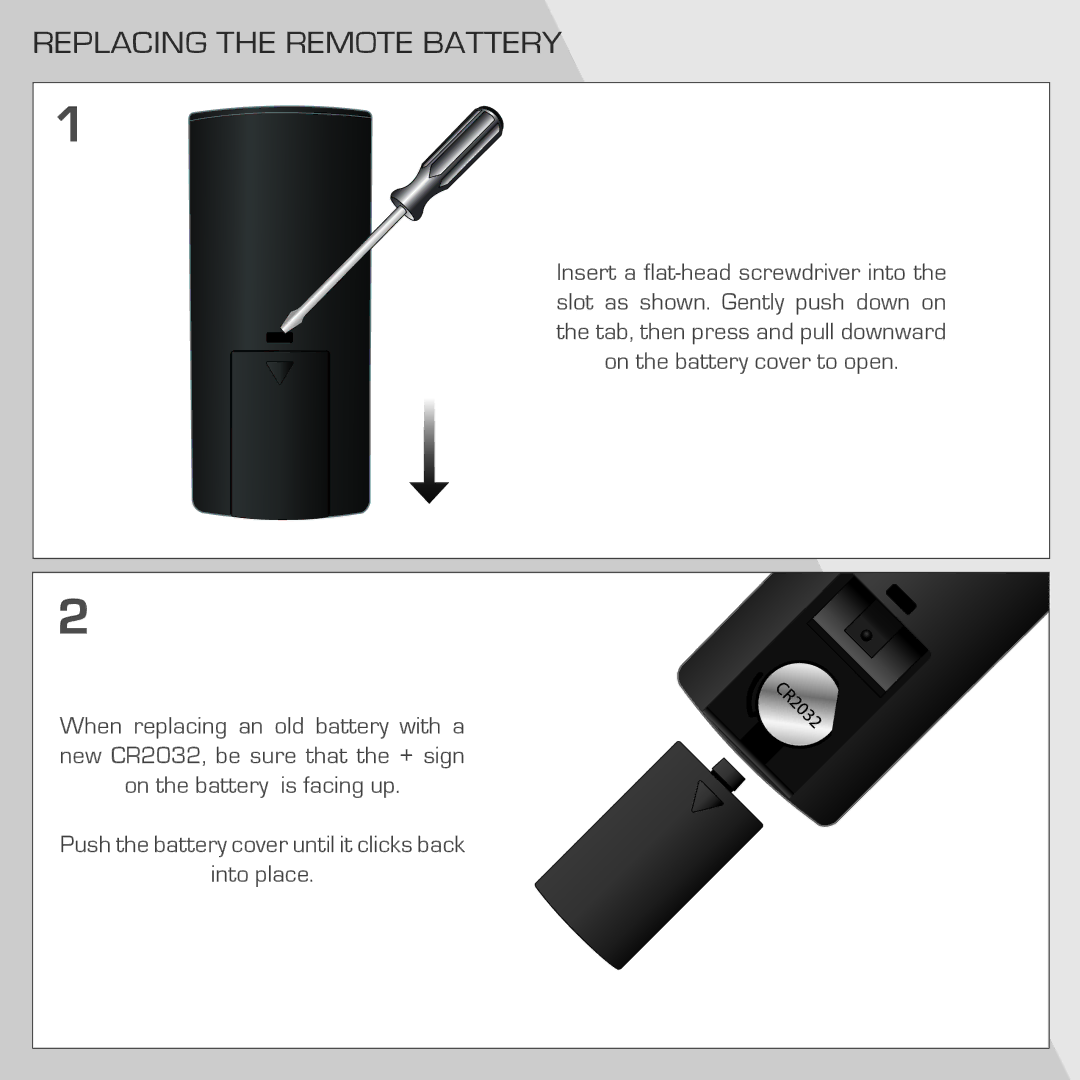 Vizio SB4020M-A0 quick start Replacing the Remote Battery 