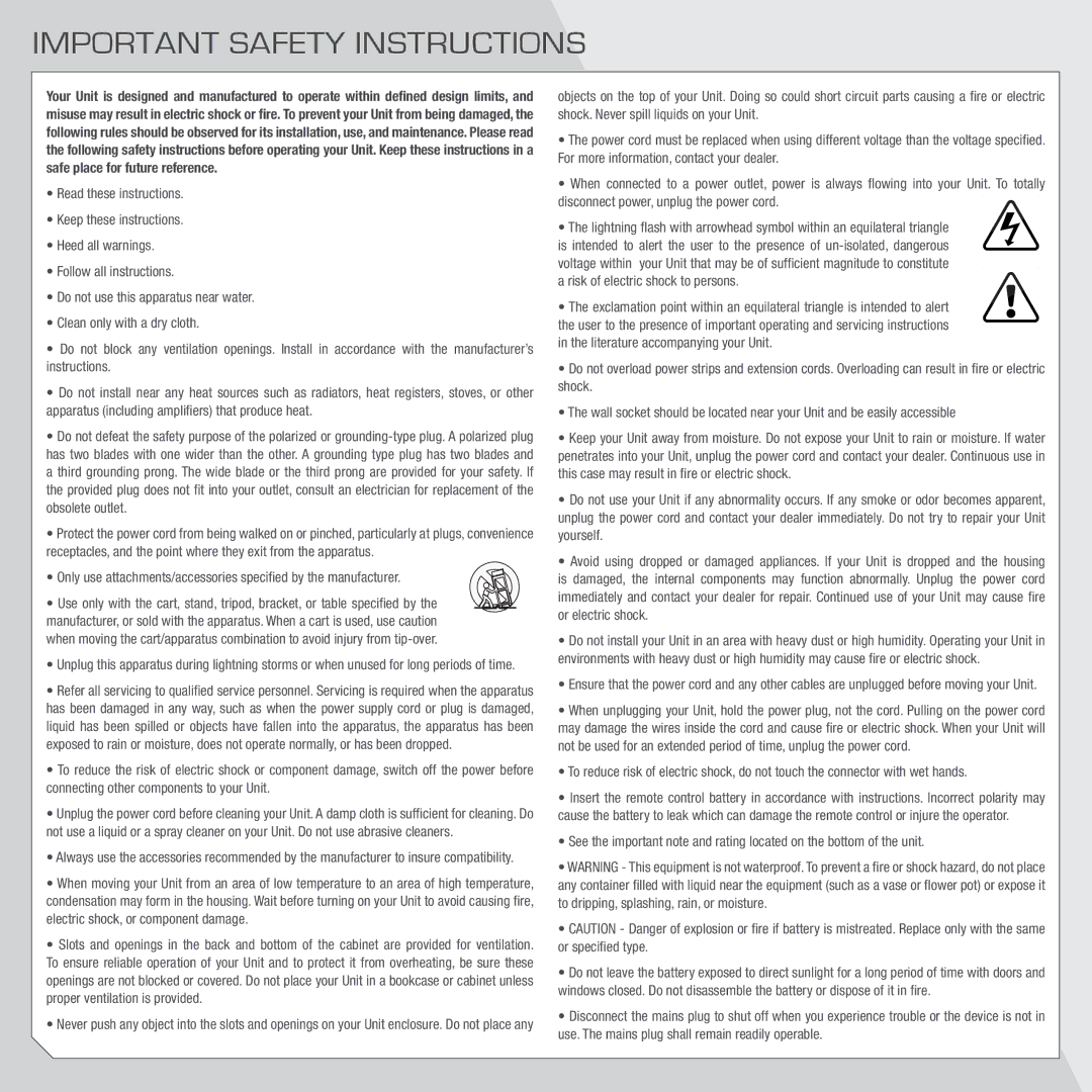 Vizio SB4020M-A0 quick start Important Safety Instructions 