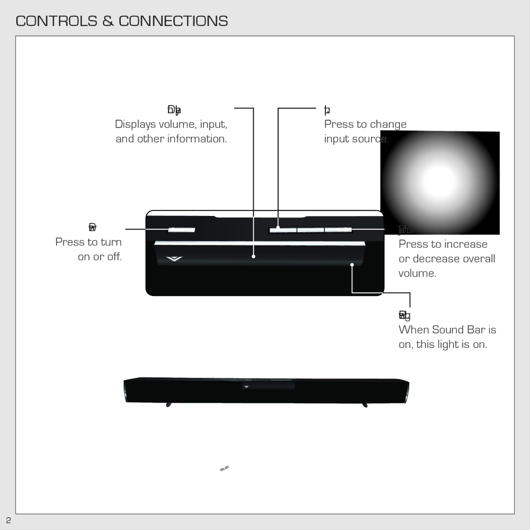 Vizio SB4020M-A0 quick start Controls & Connections, Power 