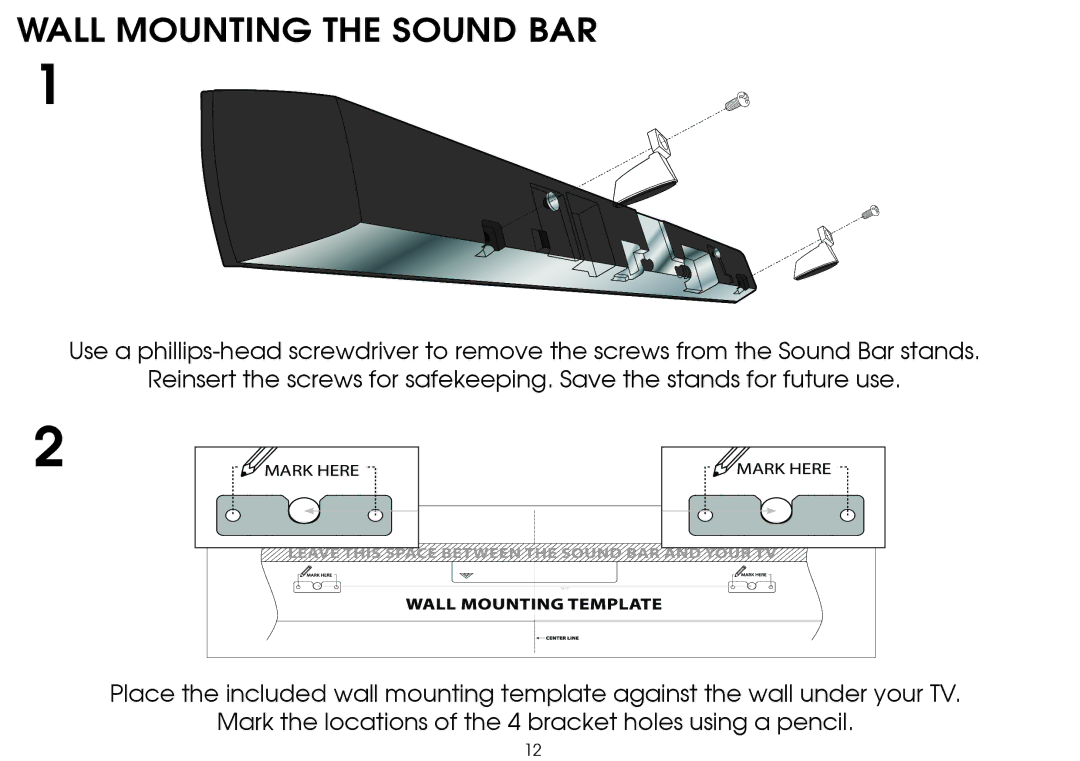 Vizio SB4020M-B0 quick start Wall Mounting the Sound BAR 