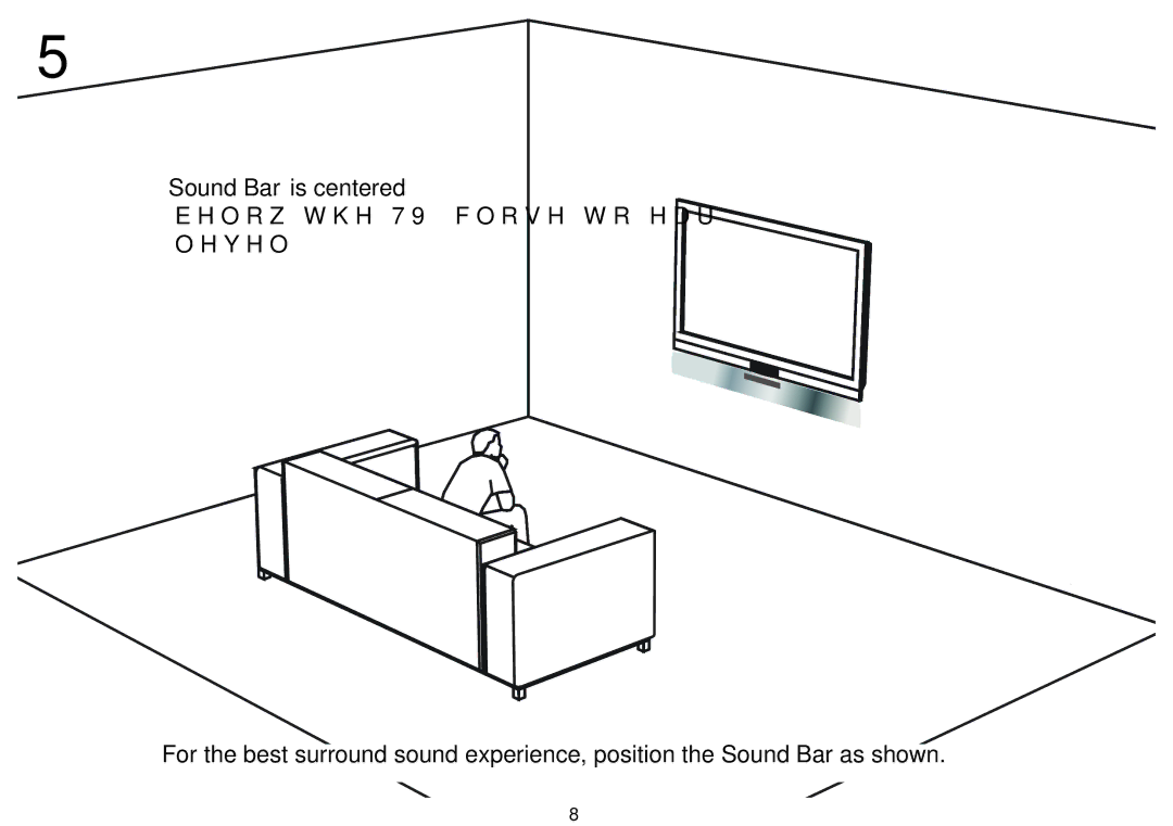 Vizio SB4020M-B0 quick start Sound Bar is centered below the TV, close to ear level 