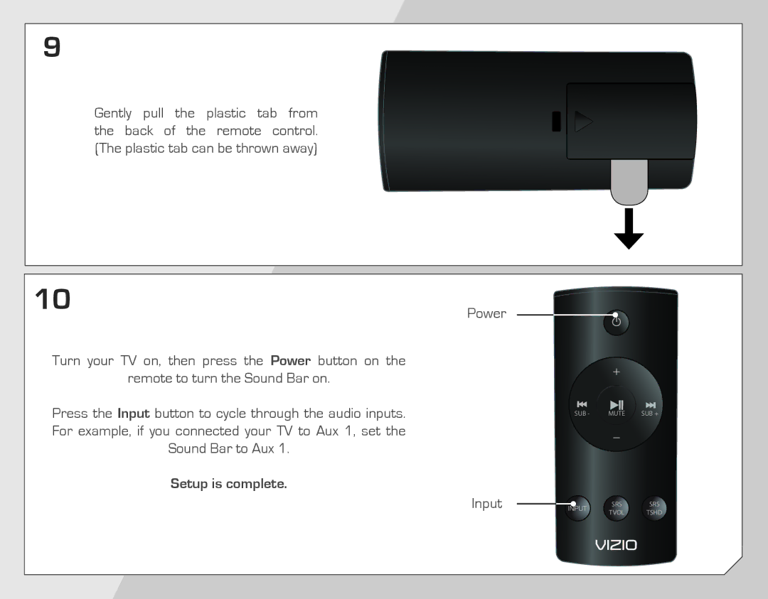 Vizio SB4021E-A0-NA quick start Setup is complete 