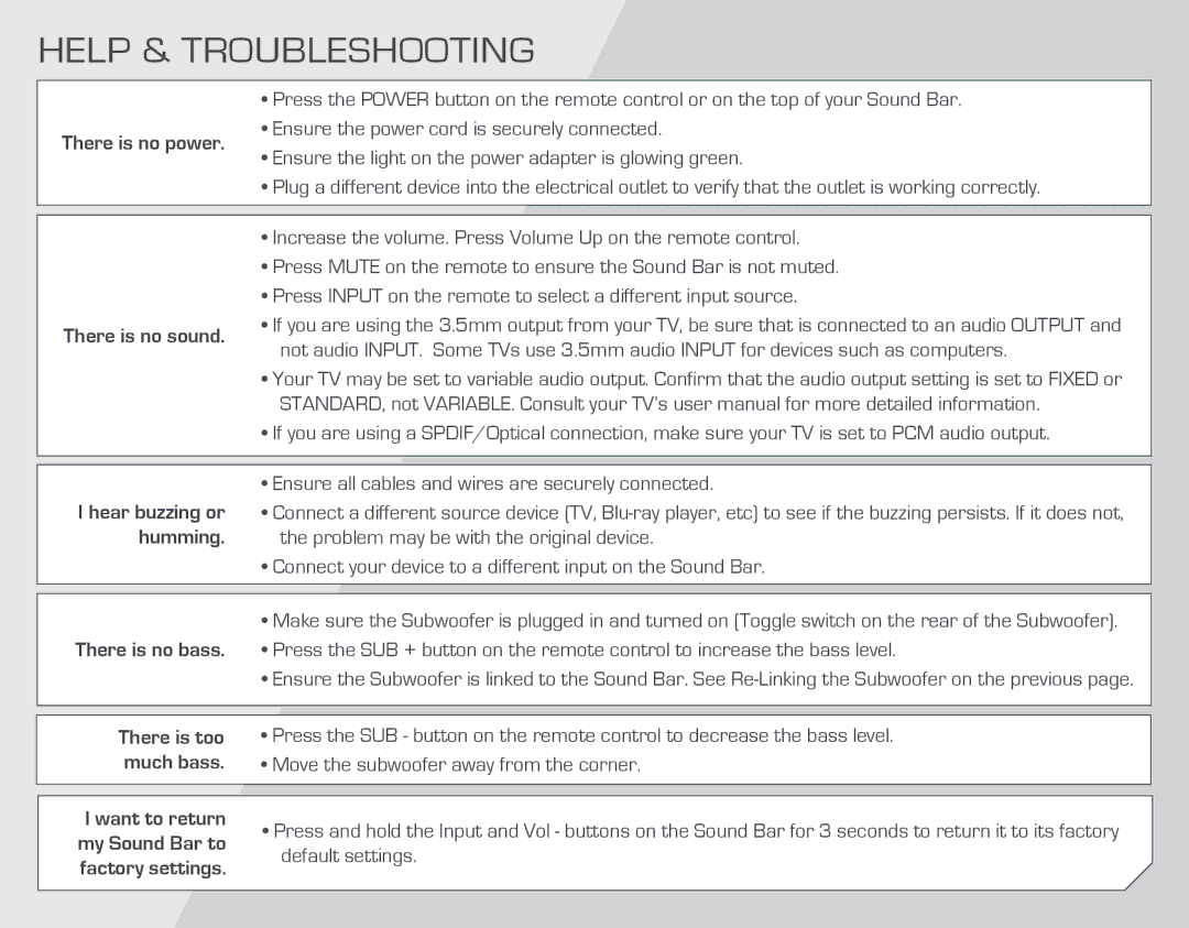 Vizio SB4021E-A0-NA quick start Help & Troubleshooting, There is no power 