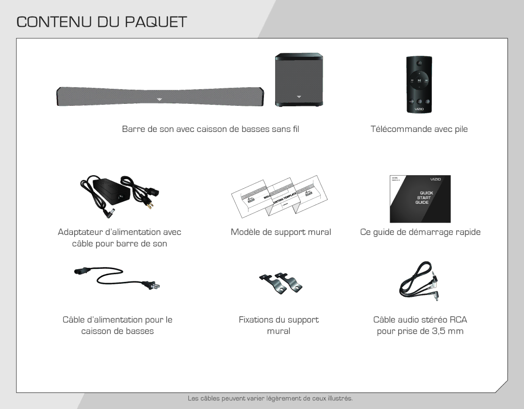 Vizio SB4021E-A0-NA quick start Contenu DU Paquet, Modèle de support mural 