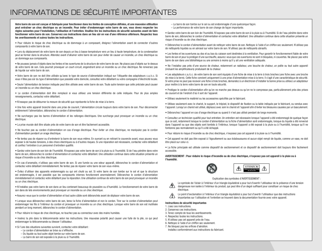 Vizio SB4021E-A0-NA quick start Informations De Sécurité Importantes 