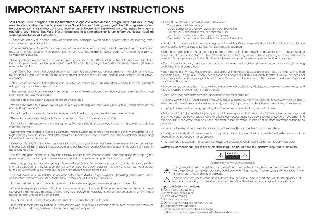 Vizio SB4021EB0 quick start Important Safety Instructions 