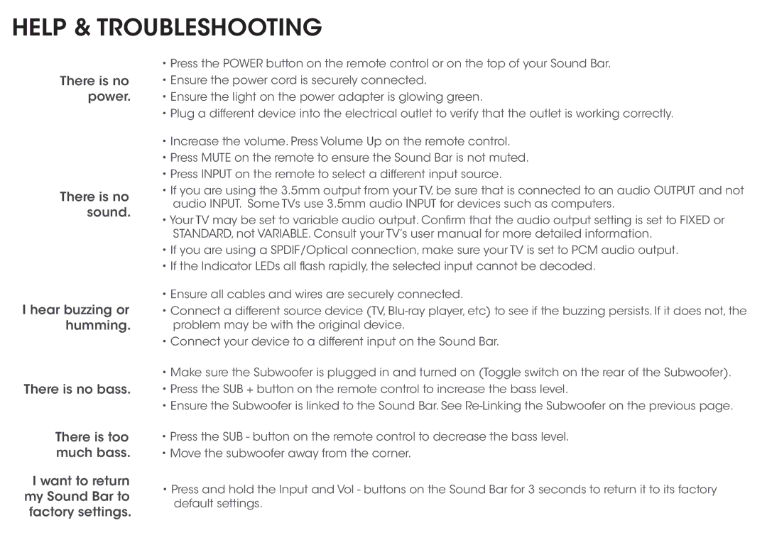 Vizio SB4021EB0 quick start Help & Troubleshooting, There is no 