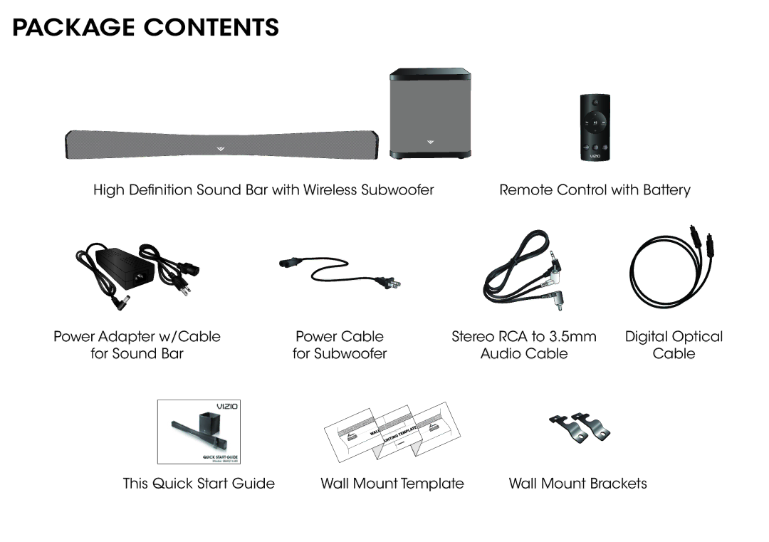 Vizio SB4021EB0 quick start Package Contents 