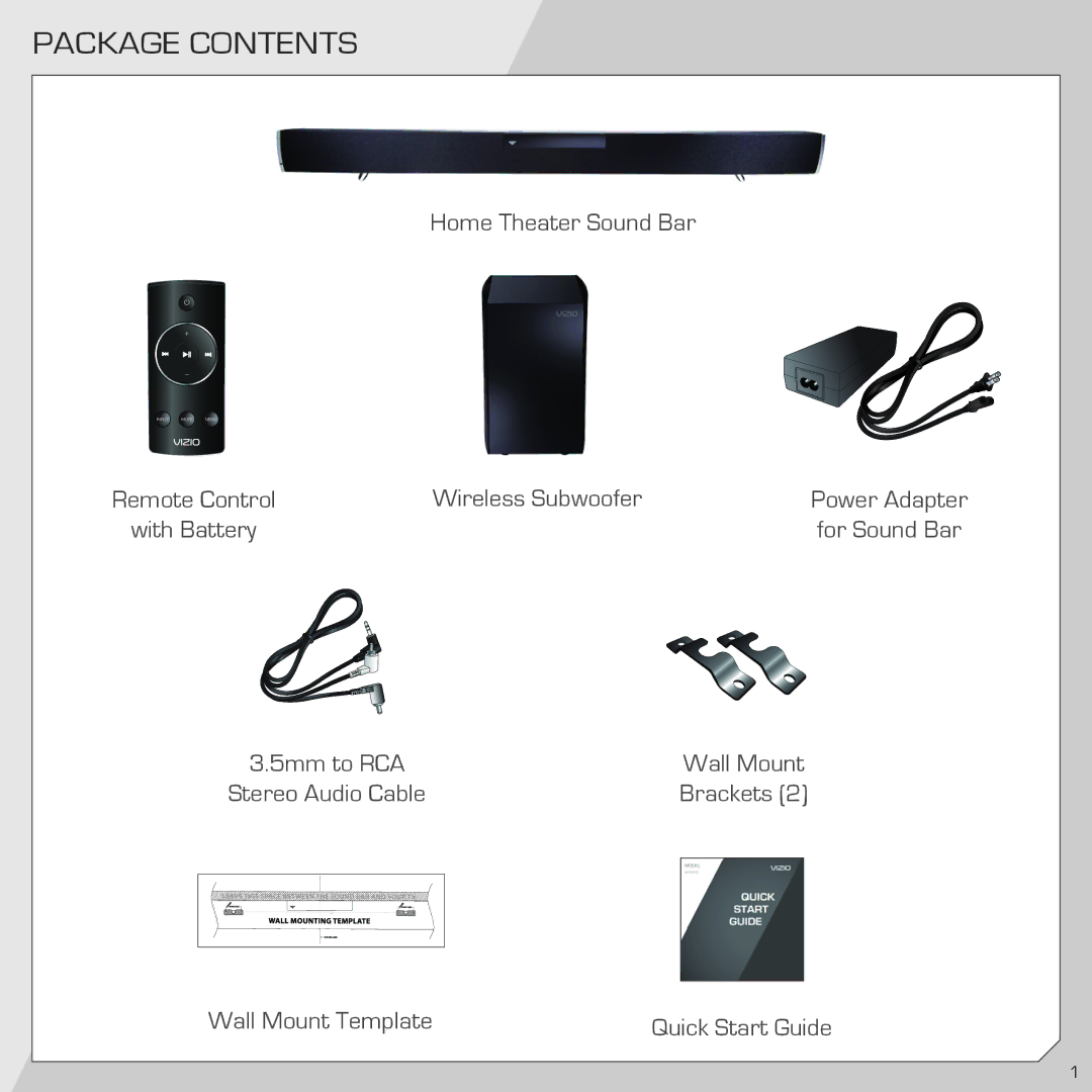 Vizio SB4021MB1 quick start Package Contents 