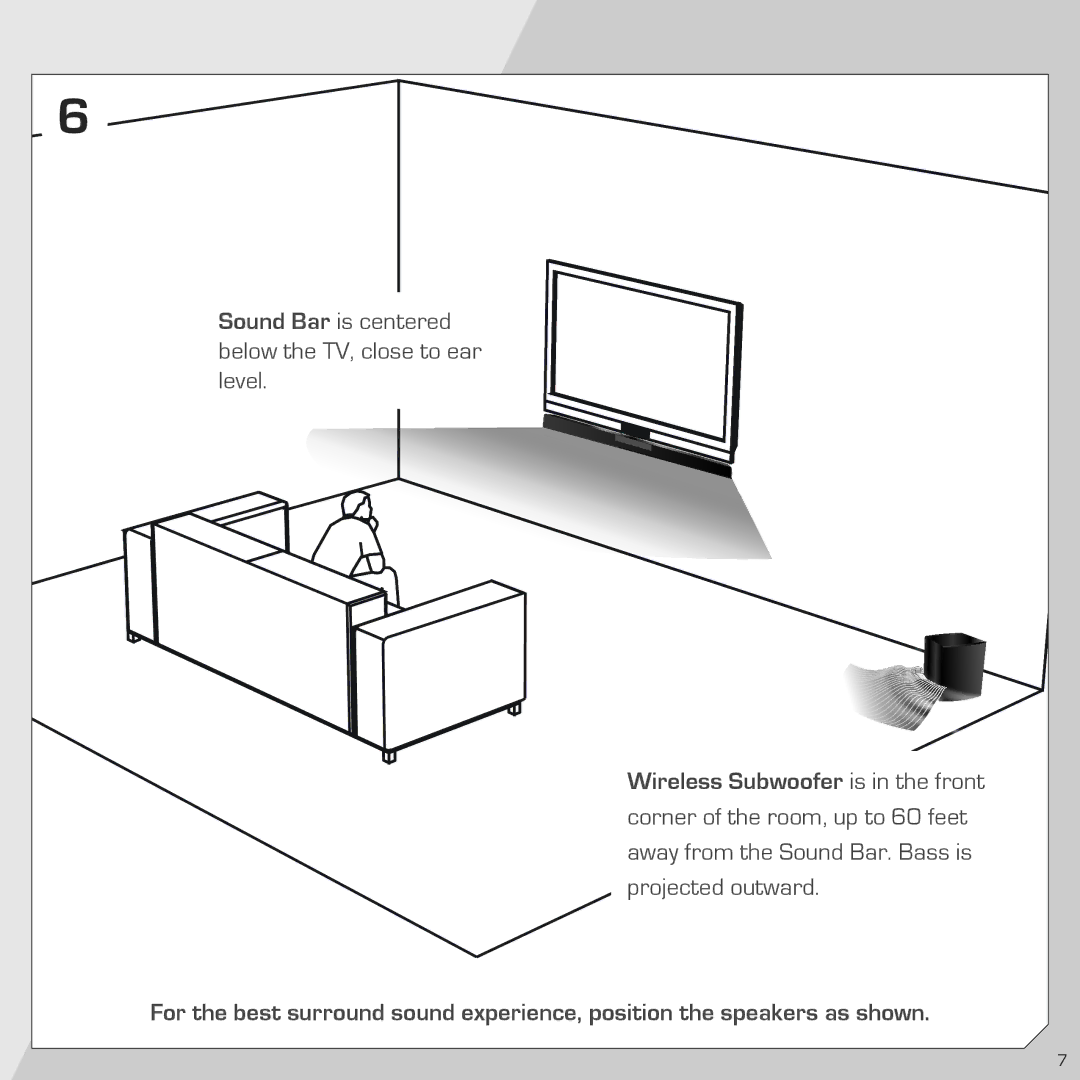 Vizio SB4021MB1 quick start Sound Bar is centered below the TV, close to ear level 