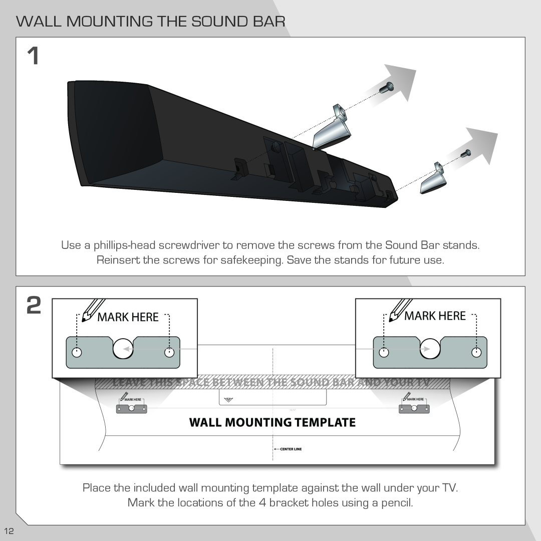 Vizio SB4021MB1 quick start Wall Mounting The Sound Bar, Mark Here 