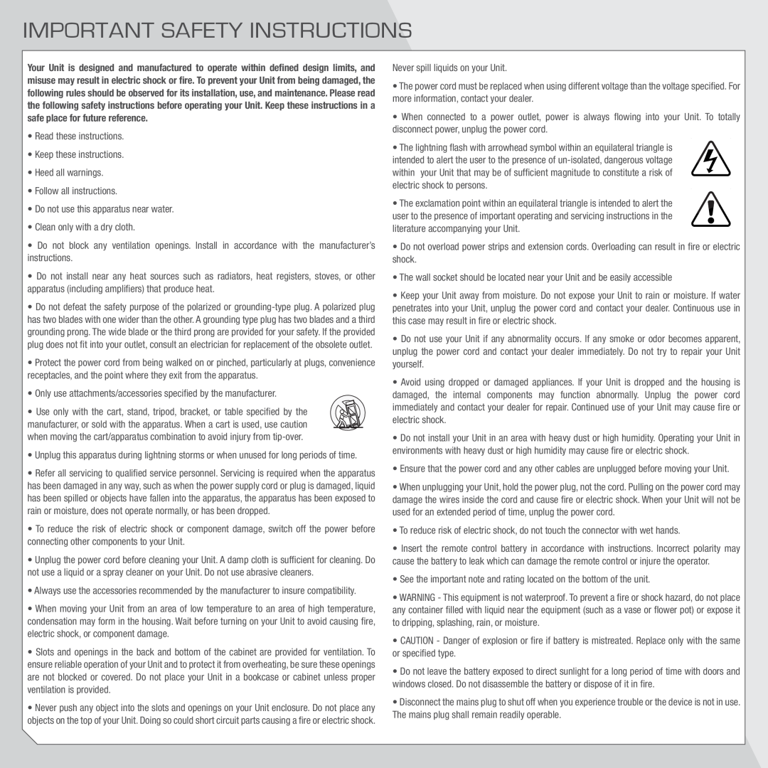 Vizio SB4021MB1 quick start Important Safety Instructions 