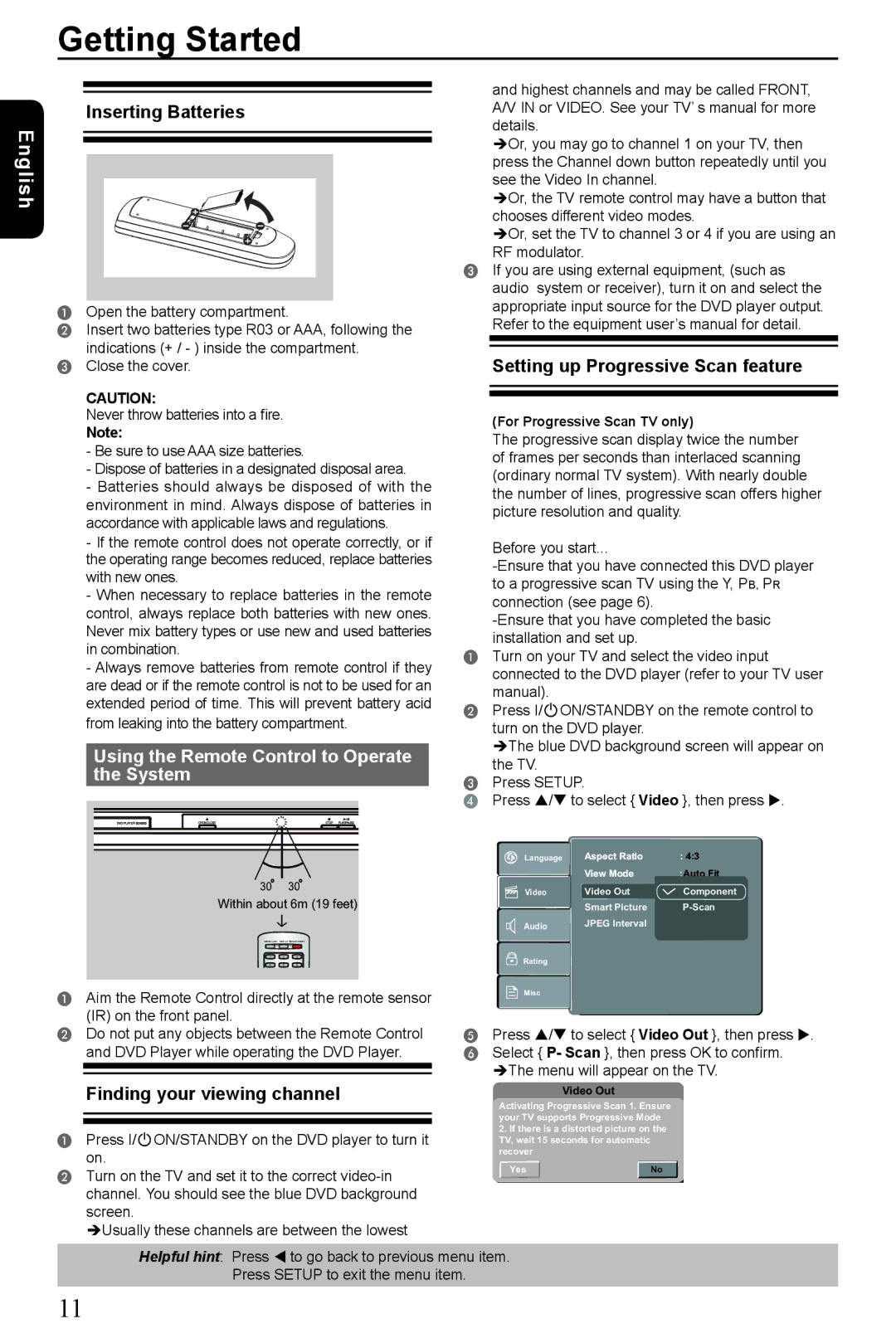 Vizio SD4200KU manual Getting Started, Inserting Batteries, Using the Remote Control to Operate the System 