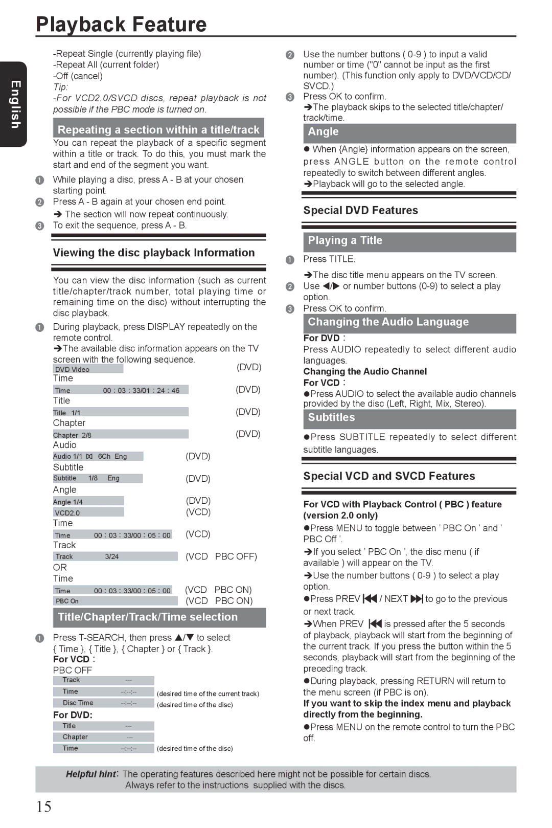 Vizio SD4200KU manual Repeating a section within a title/track, Angle, Title/Chapter/Track/Time selection, Playing a Title 