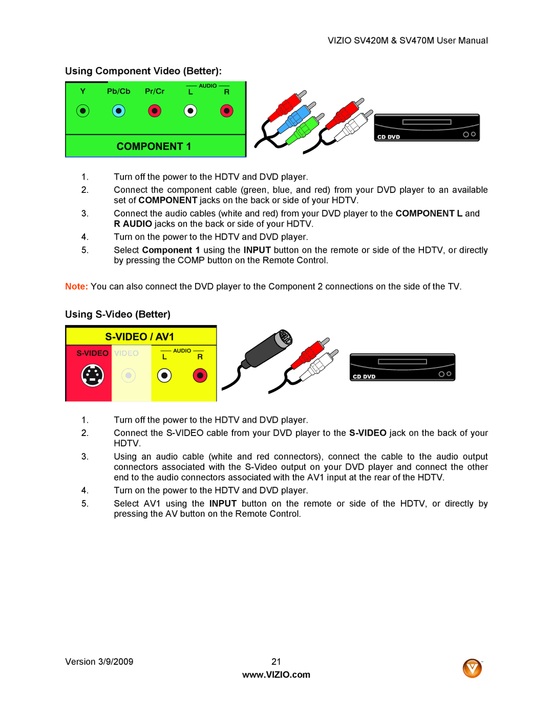 Vizio SV470M, SV420M user manual Using Component Video Better 