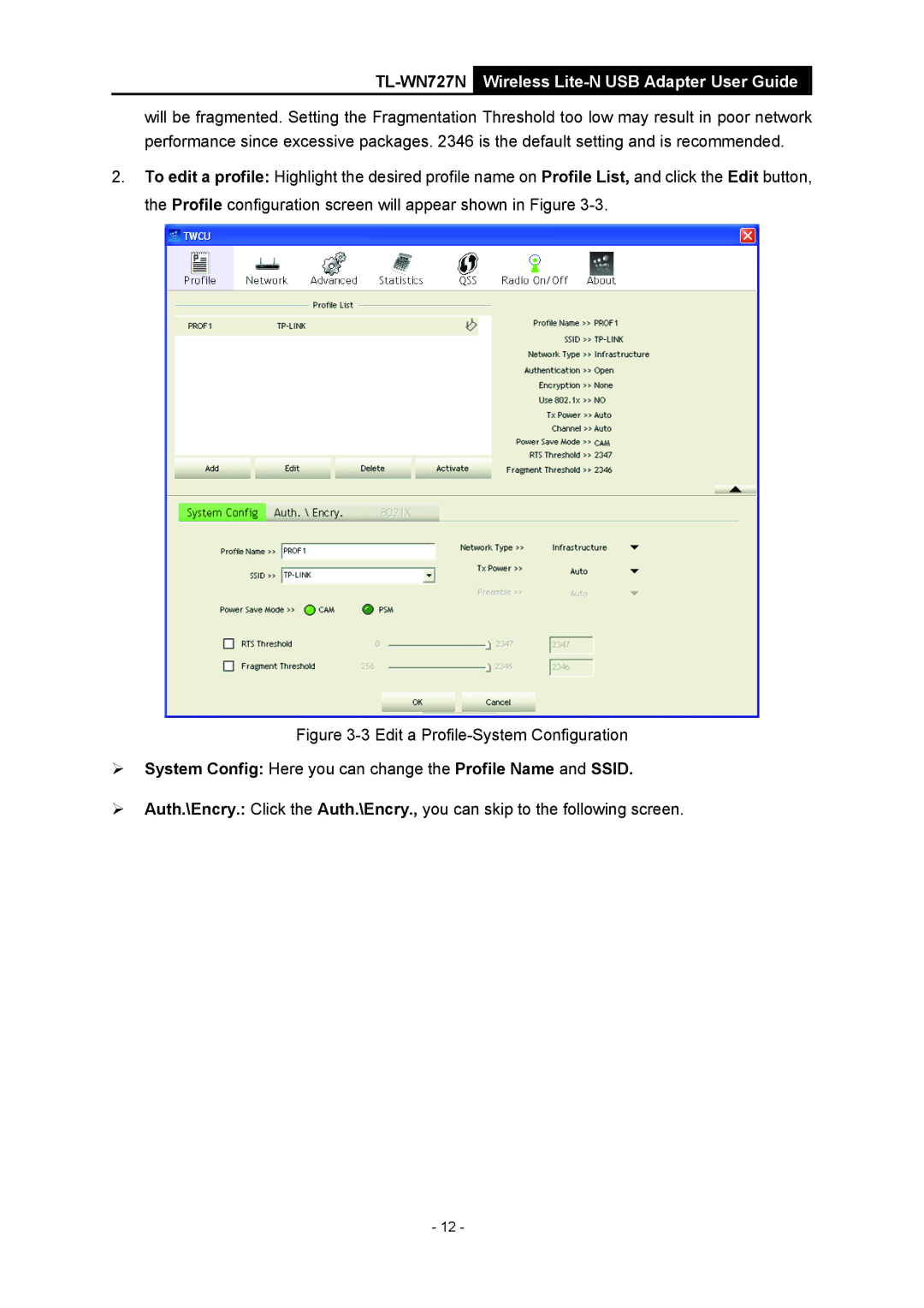 Vizio TL-WN727N manual Edit a Profile-System Configuration 