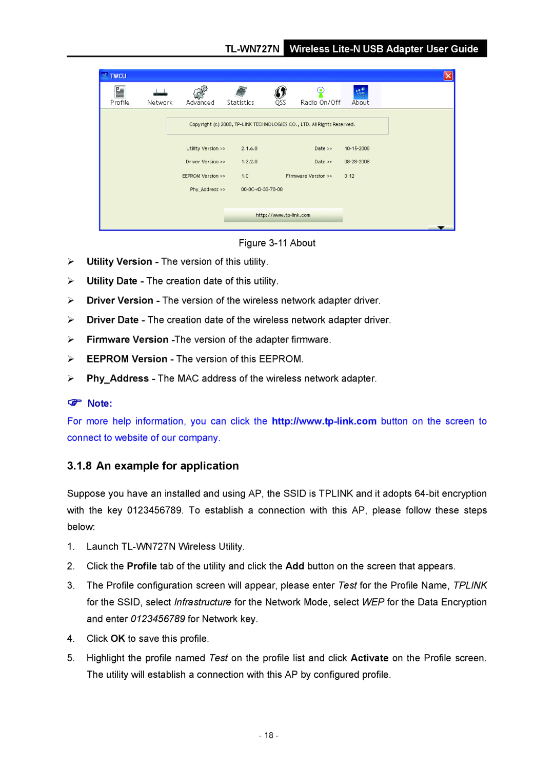 Vizio TL-WN727N manual An example for application 