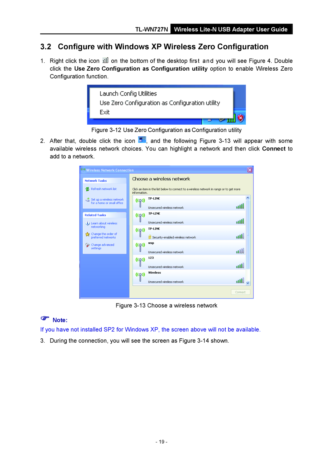 Vizio TL-WN727N manual Configure with Windows XP Wireless Zero Configuration, Choose a wireless network 