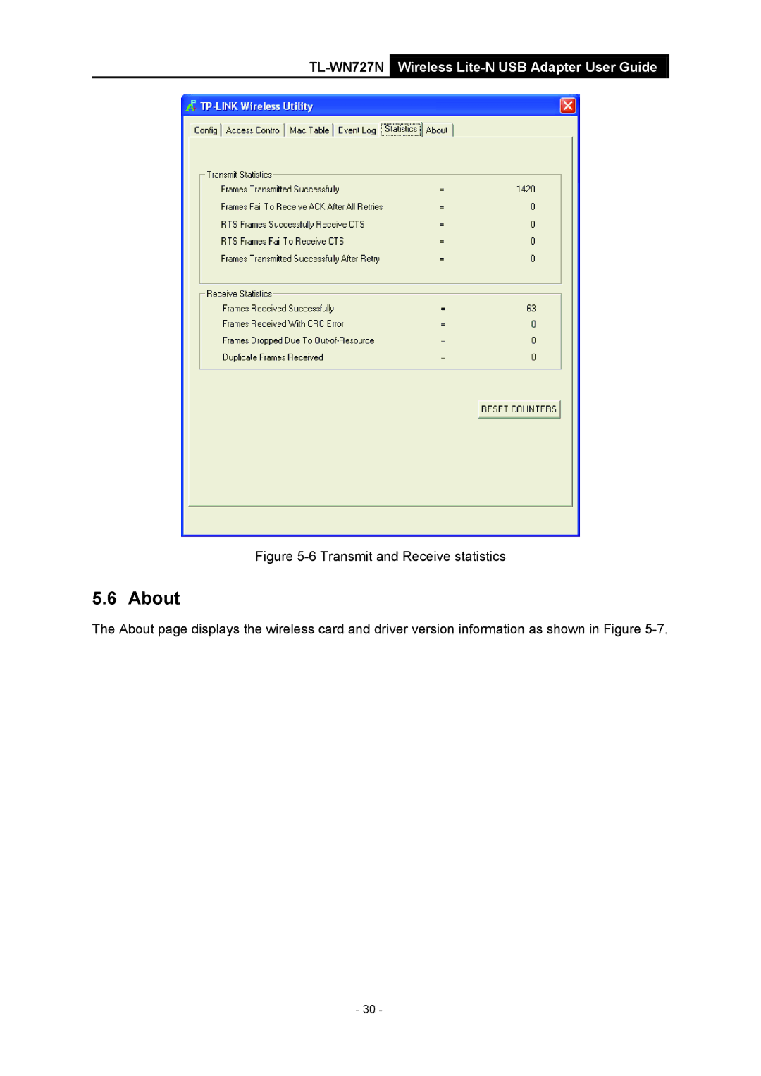 Vizio TL-WN727N manual About, Transmit and Receive statistics 