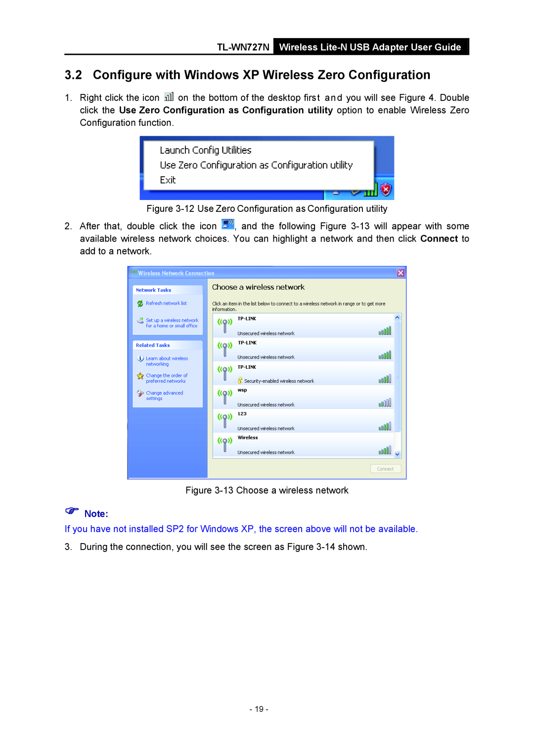 Vizio manual Configure with Windows XP Wireless Zero Configuration, TL-WN727N Wireless Lite-N USB Adapter User Guide 