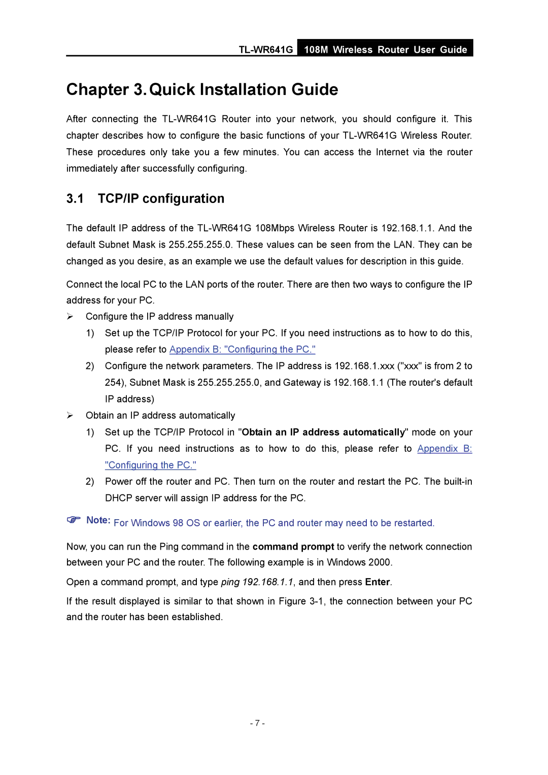 Vizio TL-WR641G manual Quick Installation Guide, TCP/IP configuration 