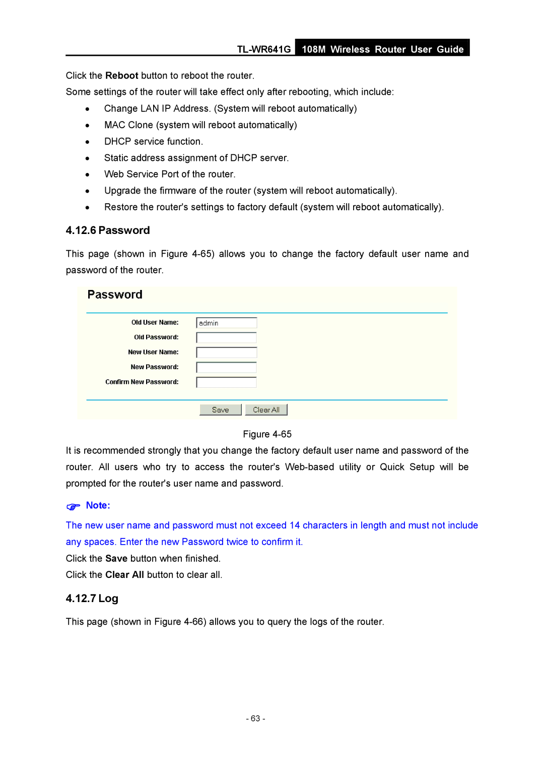 Vizio TL-WR641G manual Password, 12.7 Log 