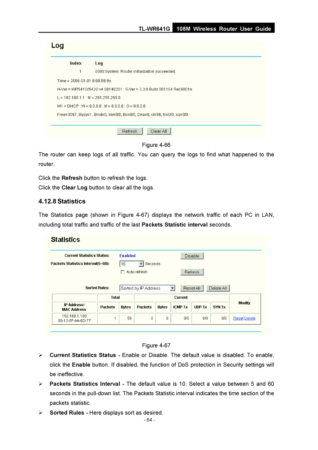 Vizio TL-WR641G manual Statistics 