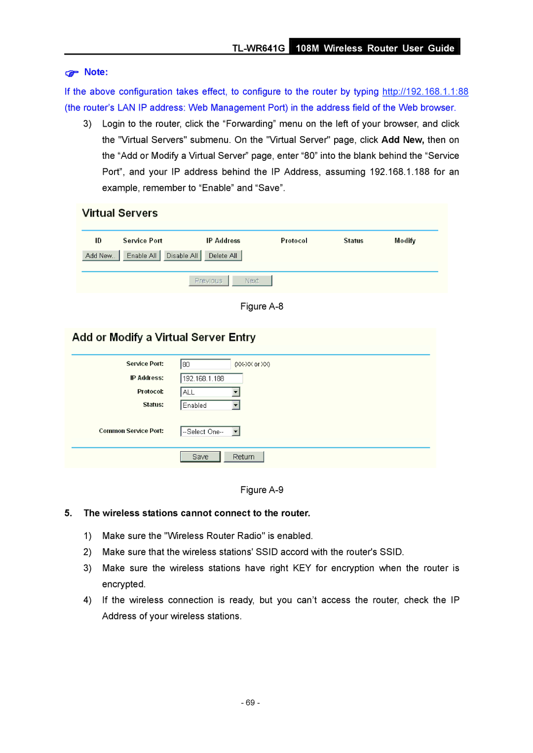 Vizio TL-WR641G manual Figure A-8, Wireless stations cannot connect to the router 