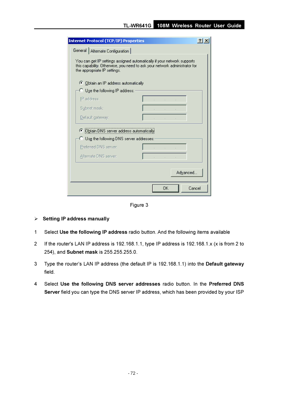 Vizio TL-WR641G ¾ Setting IP address manually 