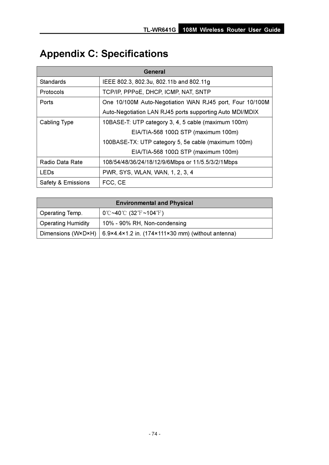 Vizio TL-WR641G manual General, Environmental and Physical 