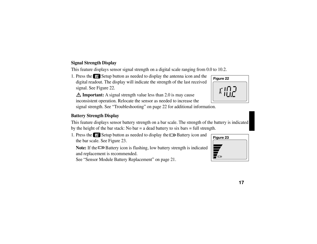 Vizio TWRS-I manual Signal Strength Display, Battery Strength Display 