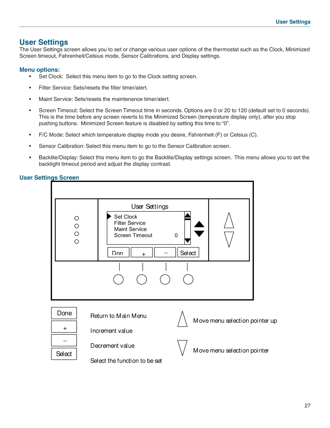 Vizio TZEMT400AB32MAA warranty Menu options, User Settings Screen 